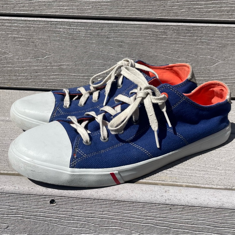johnnie-O Navy Canvas Sneakers with White Toe Caps and Coral Lining
